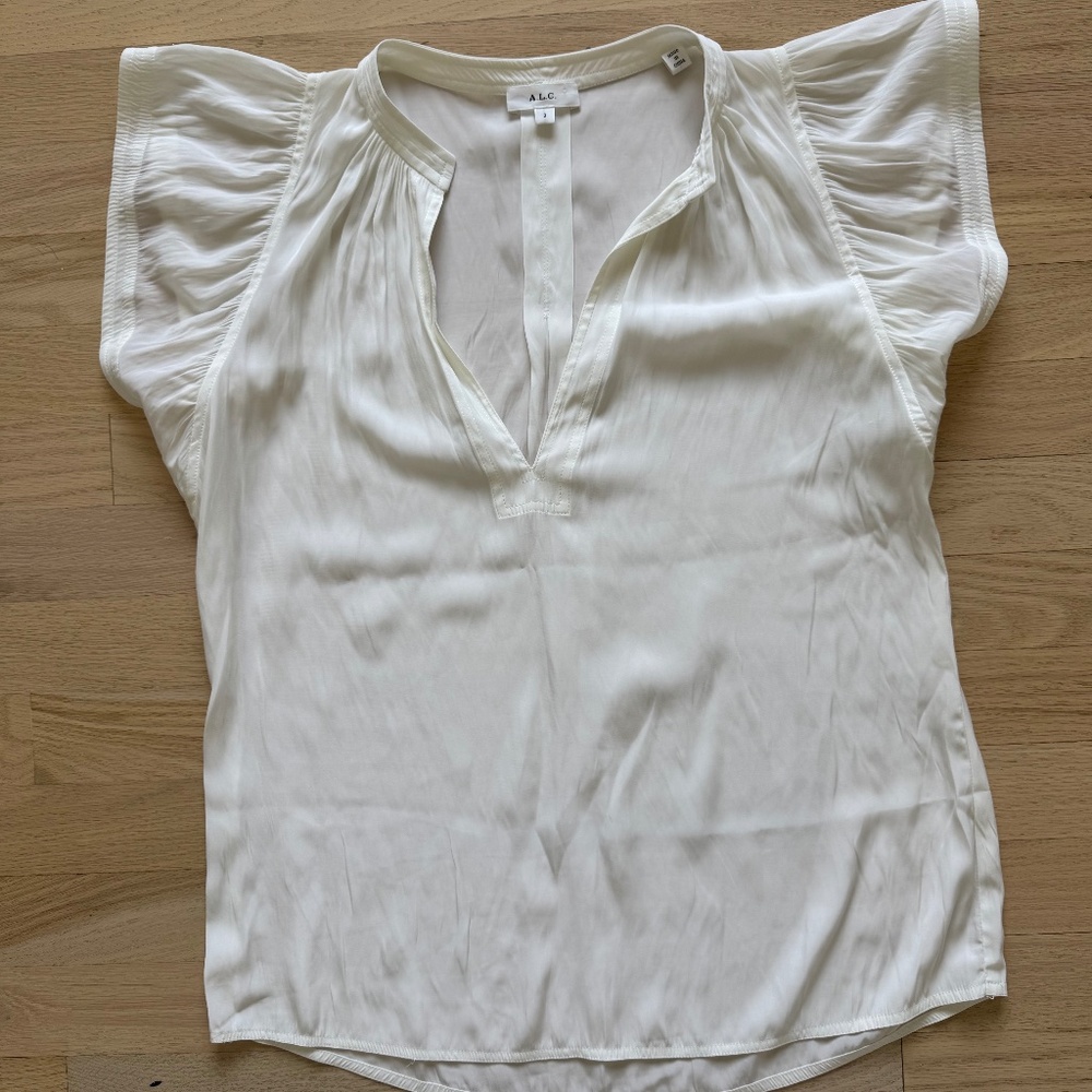A.L.C. Women's Short Sleeve Blouse in White Size 2
